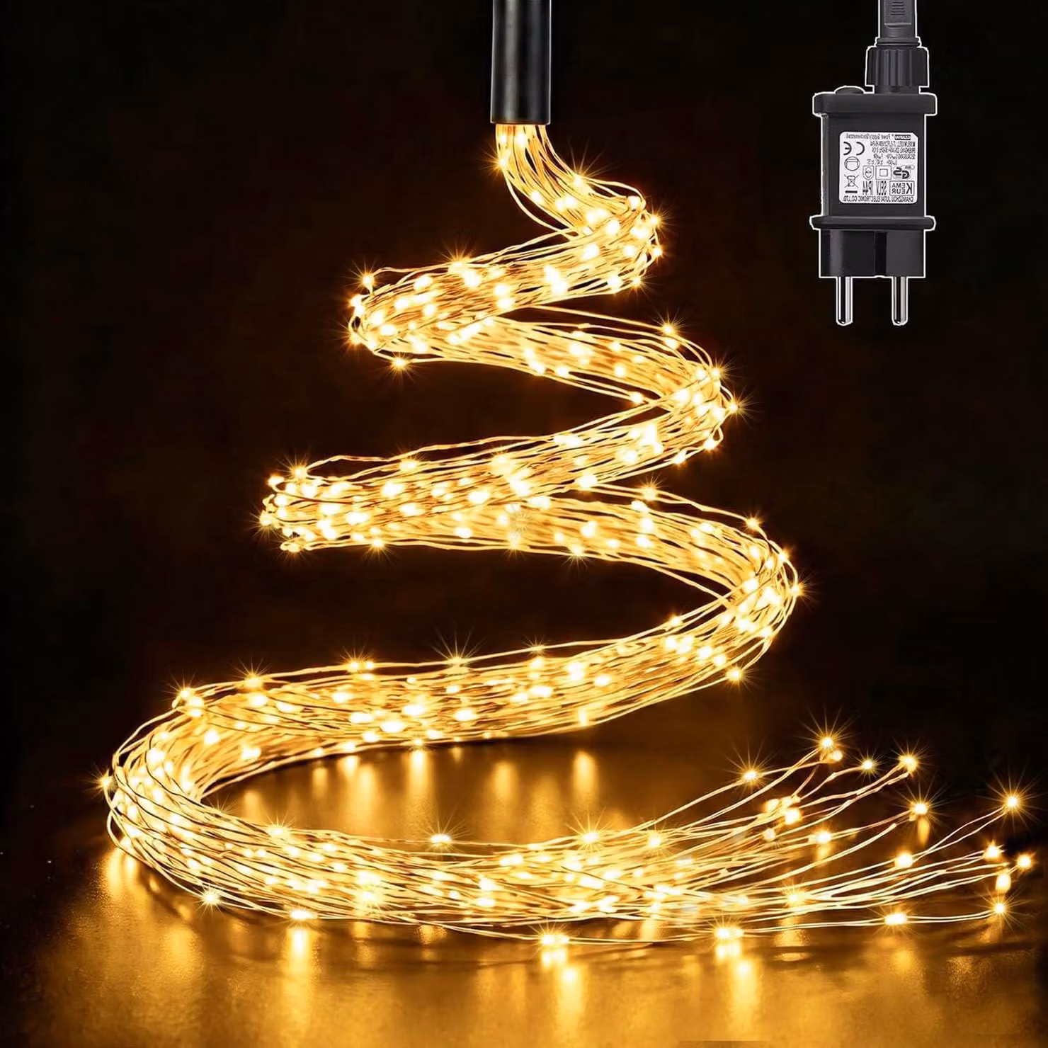 Catena luminosa da 2 metri, con 400 LED, luce bianco caldo, impermeabile, 9 modalità, per interni ed esterni