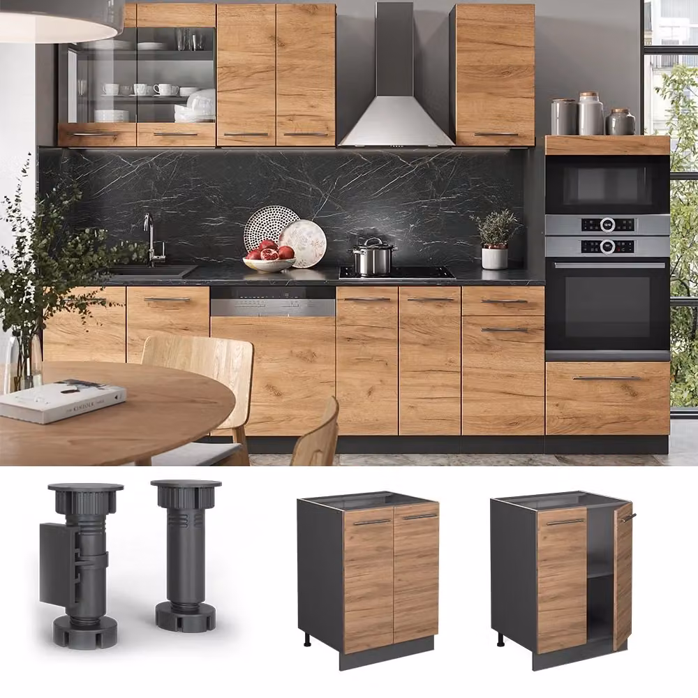 Mobiletto base cucina Vicco Fame-Line Rovere dorato e Antracite L: 60 cm, H: 82 cm – 2