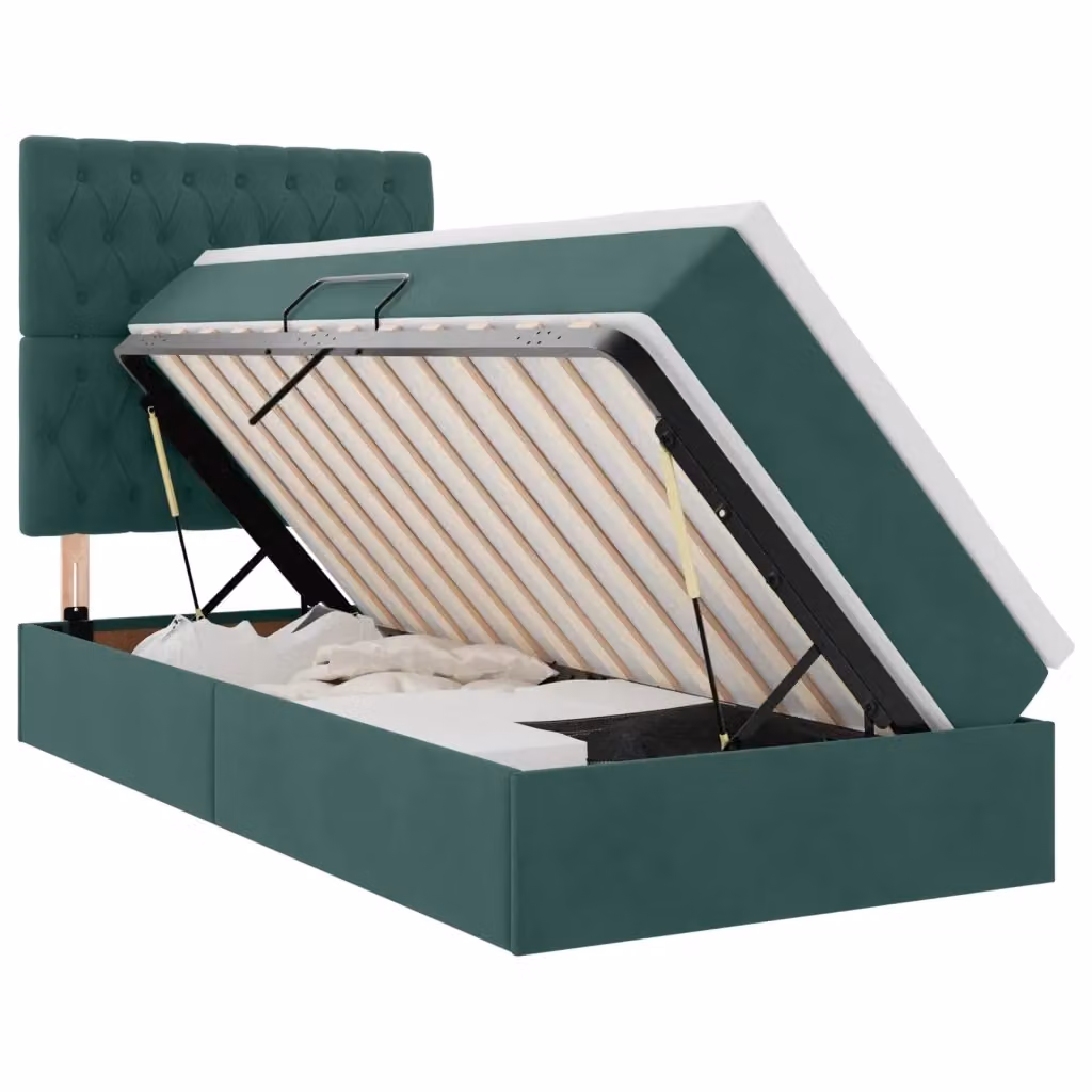 Letto con contenitore vidaXL in velluto verde con illuminazione LED e porta USB, L/P/H: 200 x 100 x 76 cm – 2