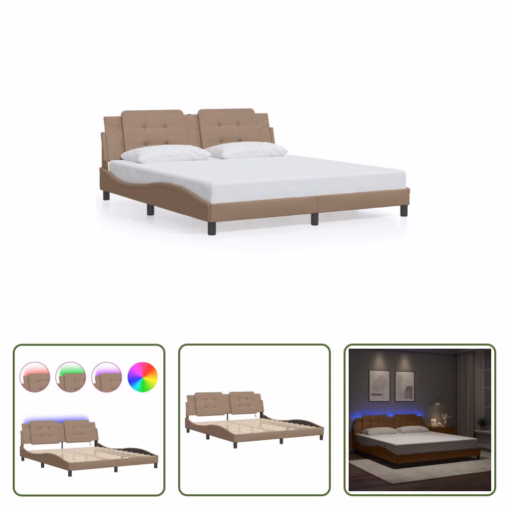 The Living Store Struttura letto con LED cappuccino-marrone 180x200 cm in ecopelle
