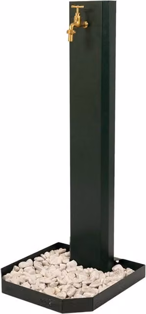 Fontana da Giardino Design a Colonna Ovale Rubinetto in Ottone e Base con Ciottoli Verde
