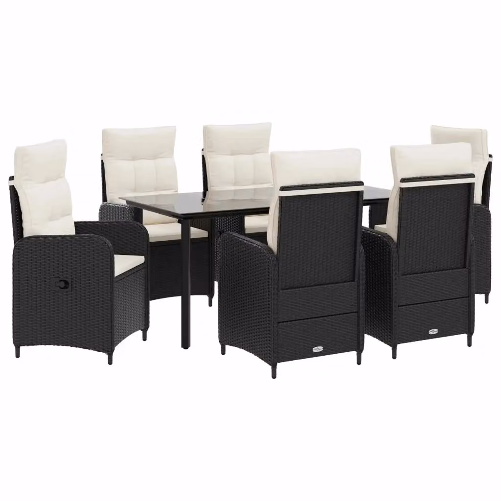 Set da pranzo per giardino e terrazzo vidaXL in polyrattan nero e bianco, 7 pezzi – 2