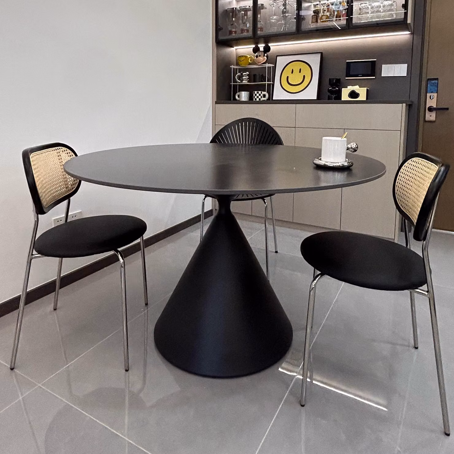 360Home Tavolo da pranzo rotondo in Vetroceramica con gambe in metallo Tavolo da sala da pranzo Tavolo da cucina Tavolo Ø 90cm*75 cm nero