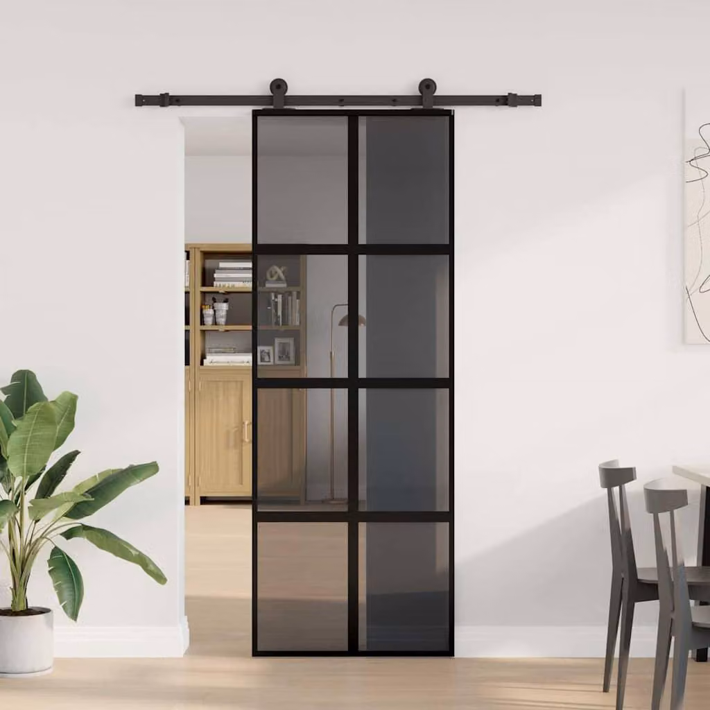 Porta Scorrevole Ferramenta 76x205 cm Vetro Temperato Alluminio