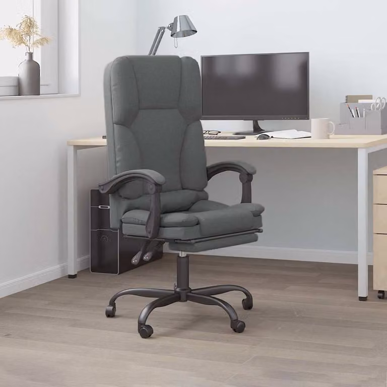Sedia da ufficio executive vidaXL reclinabile con massaggio, colore grigio, rivestimento in tessuto e struttura in metallo e legno
