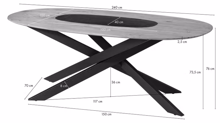 MASSIVMOEBEL24 | Tavolo da pranzo in legno di Acacia 240x100x76 Laccato naturale gambe mikado quadrate