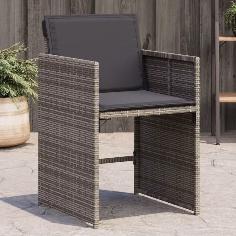 Set di 4 sedie da giardino vidaXL in polyrattan grigio con cuscini e braccioli