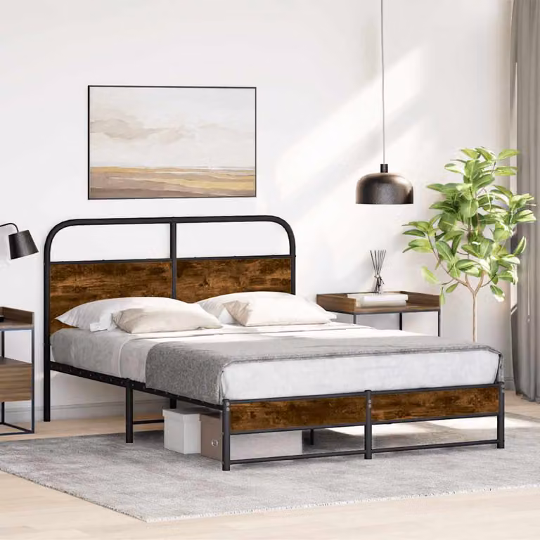 Giroletto senza materasso vidaXL in truciolato e metallo, colore marrone, L/P/H: 120 x 200 x 125 cm