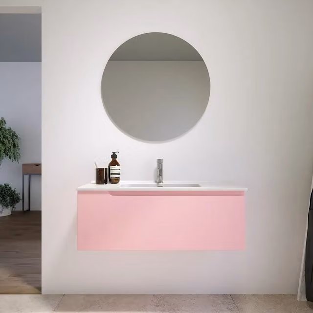 Mobile bagno sospeso 120 cm un cassetto rosa cipria opaco con lavabo | Ardenne