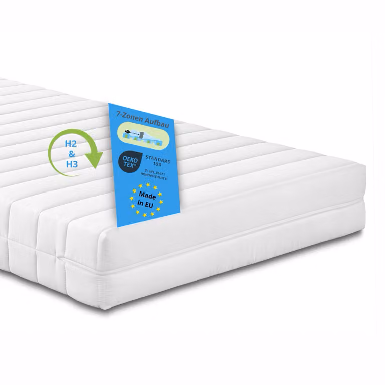 materasso ortopedico a 7 zone in schiuma fredda, 100 x 200 cm, H2 e H3, 15 cm, materasso reversibile, Bodyprotect Balance Duo