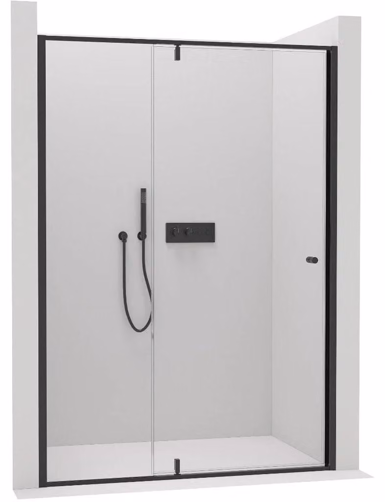 CERANO - Porta doccia girevole Santini L/P - 6 mm - nero opaco, vetro trasparente - 110x195 cm