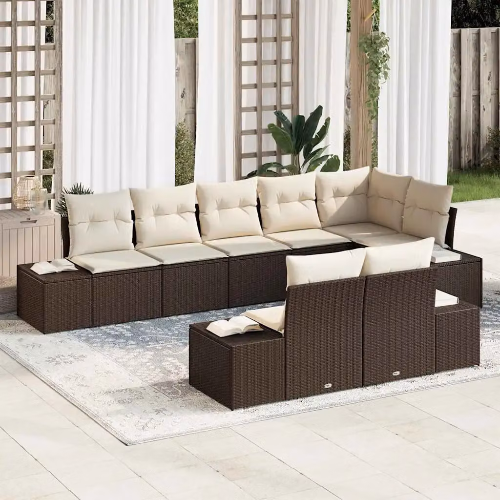 vidaXL Set Divano da Giardino 8 pz in Rattan Marrone e Beige con Cuscini e Struttura in Acciaio – 1
