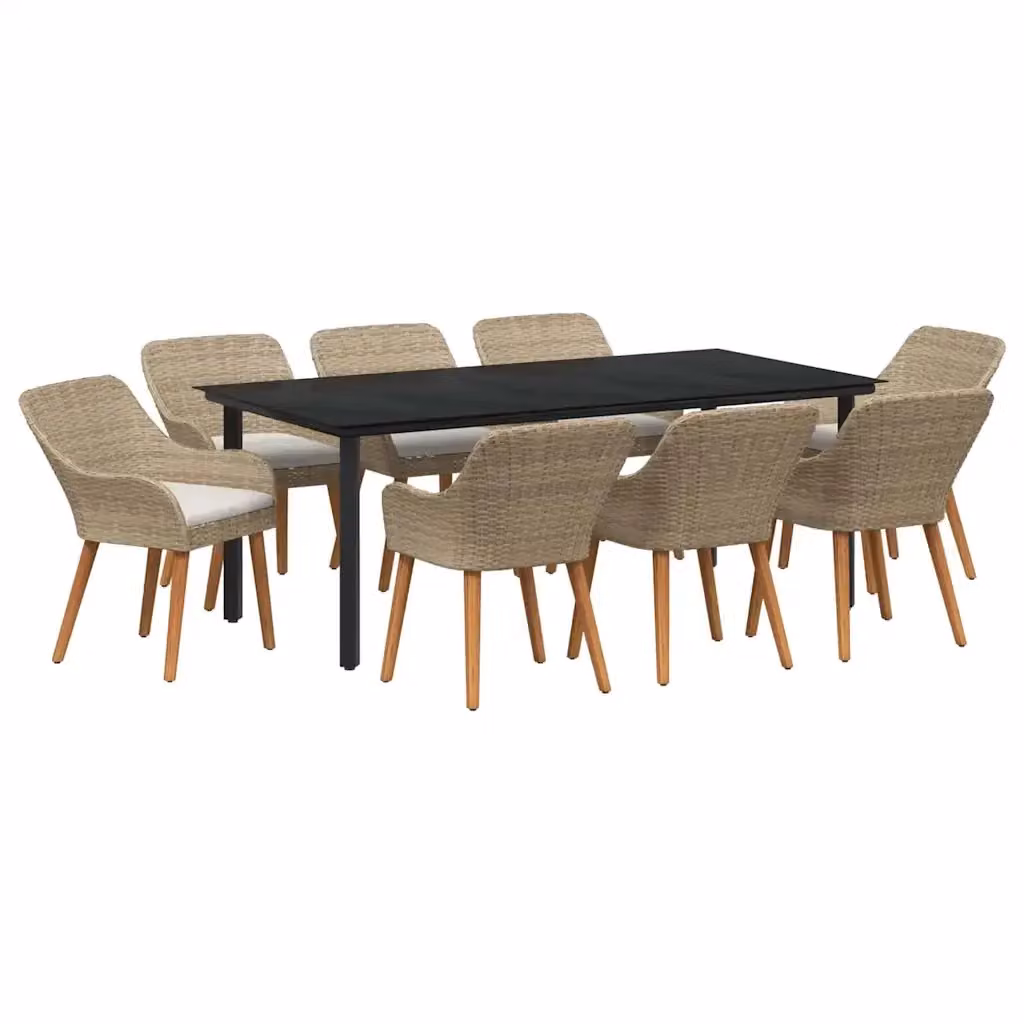 Set da pranzo per giardino e terrazzo vidaXL in polyrattan beige con piano in vetro e 9 pezzi – 2