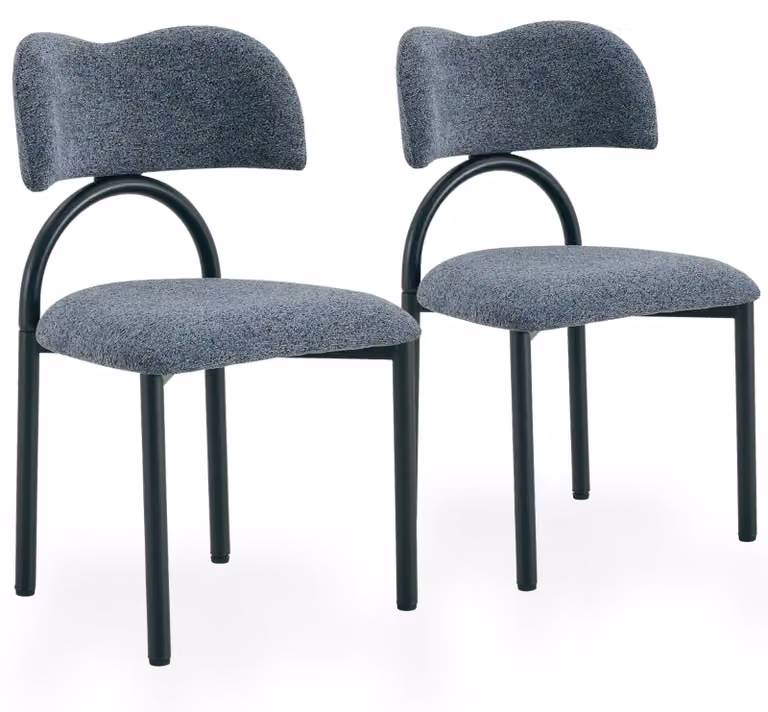 Set di 2 sedie da pranzo imbottite, con schienale curvo e gambe in metallo, colore blu