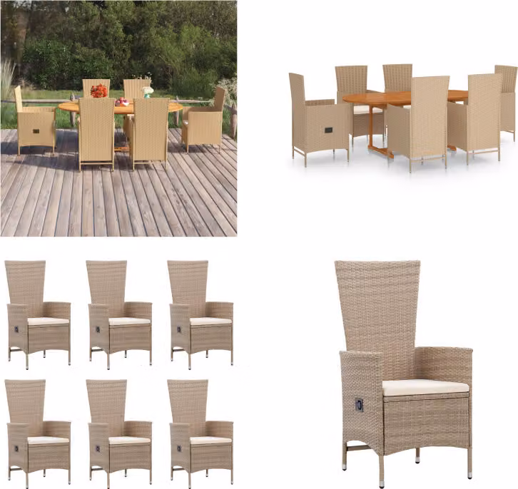 vidaXL set da pranzo da giardino 7 pezzi in rattan beige - Set da pranzo da giardino - Set da pranzo da giardino - Set da giardino - Set da giardino