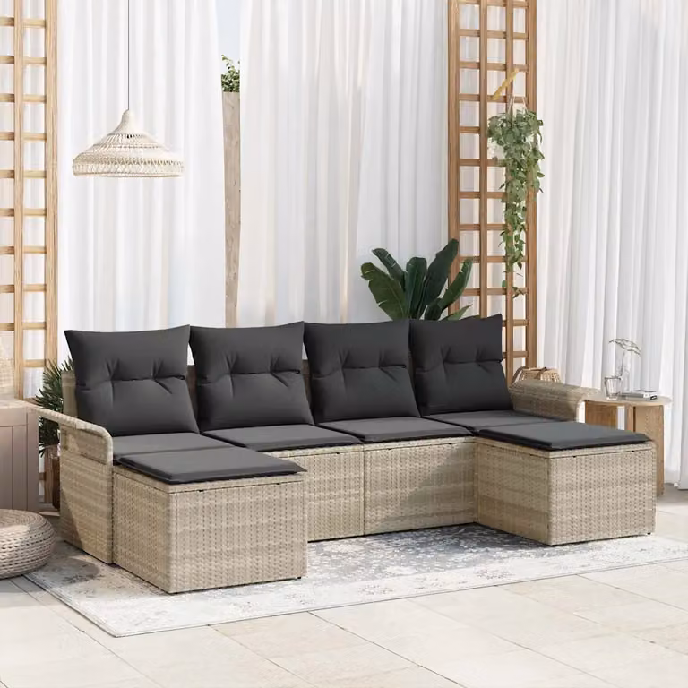 Set Divano da Giardino 6 Pezzi vidaXL in Polyrattan Grigio con Cuscini e Tavolino