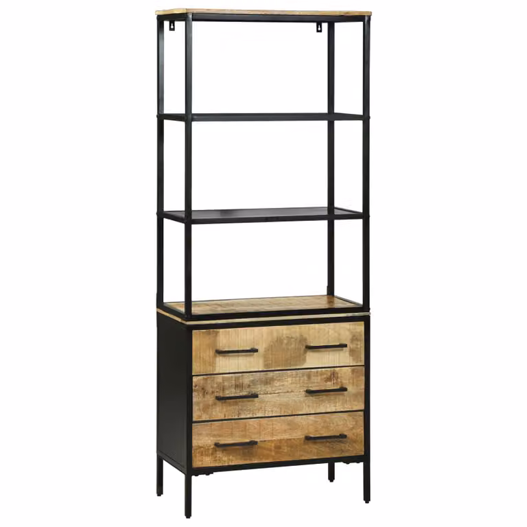 Credenza moderna vidaXL in legno di mango massello marrone con ante e cassetti L/P/H: 70 x 35 x 180 cm