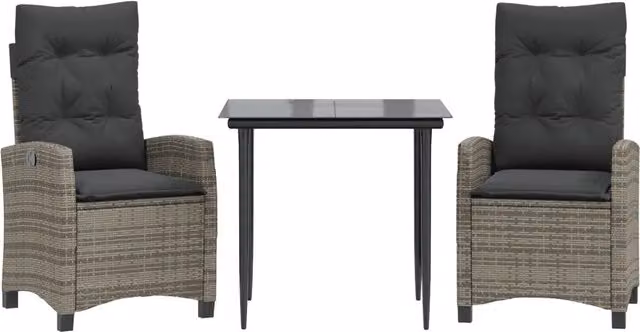 Set da Pranzo da Giardino 3 pz | Set Salotto da Giardino con Cuscini in Polyrattan Grigio