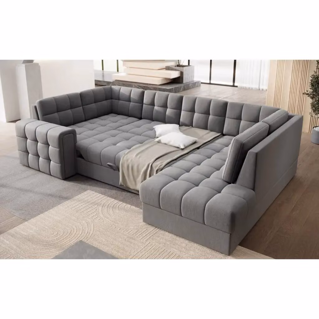 Divano angolare convertibile MEUBLORAMA grigio con funzione letto e contenitore, forma a U, L 299 cm x P 198 cm x H 82 cm – 2