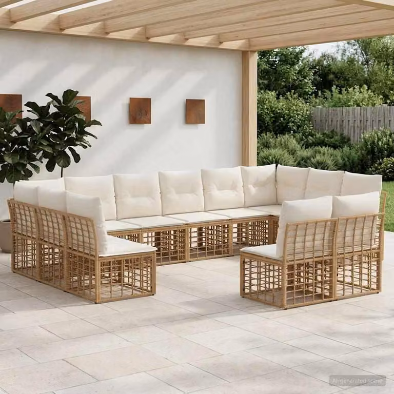 Maison Exclusive - Set da esterno per divano, 12 posti, colore naturale e crema, realizzato in poliestere