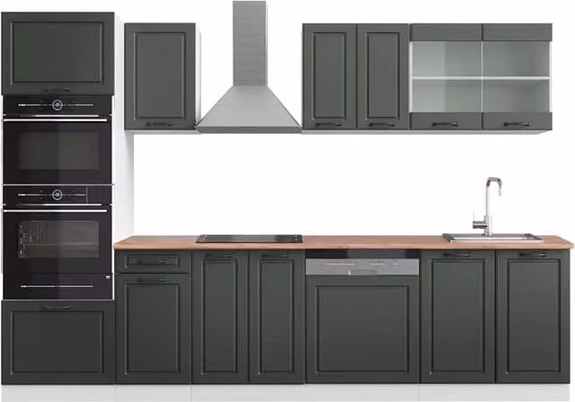 Cucina componibile R-Line Vicco colore Antracite e Bianco con armadio alto e dettagli Rovere, L: 300 cm – 1