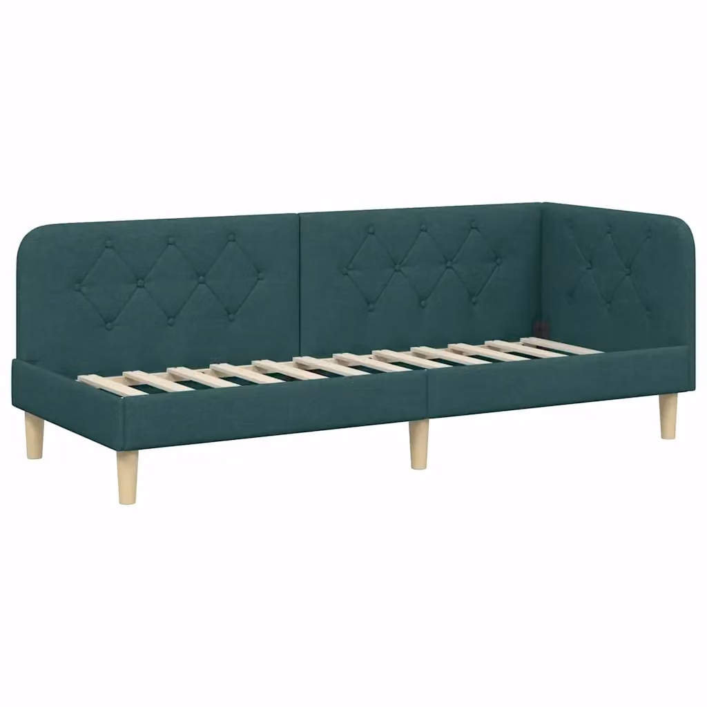 vidaXL Cornice del letto ad angolo in tessuto verde con doghe in legno L: 200 cm, P: 80 cm, H: 72 cm – 2