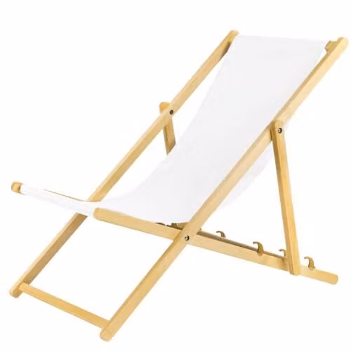 Set di 2 sdraio pieghevoli in legno bianco con sistema di sicurezza, sedia pieghevole, sdraio pieghevole, sdraio da spiaggia, sdraio da giardino, sdraio