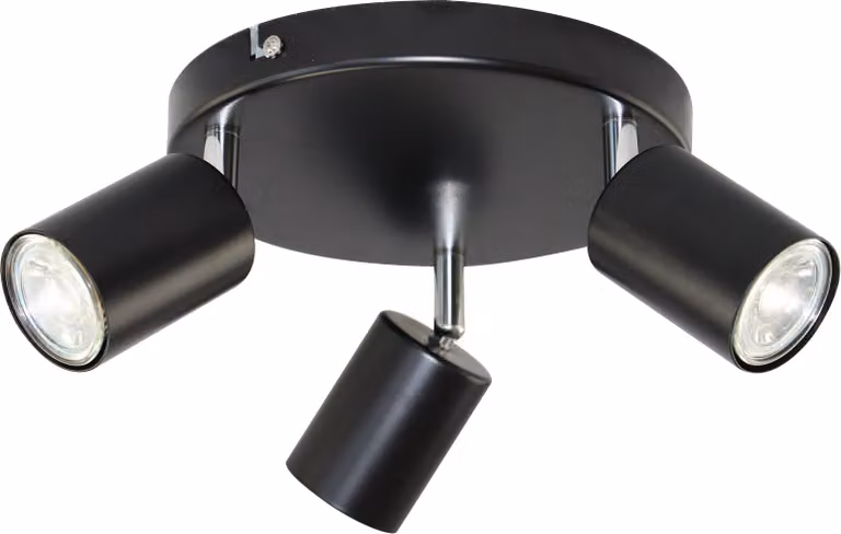 Plafoniera GU10 con cerniera - 3 ganci neri rotondi