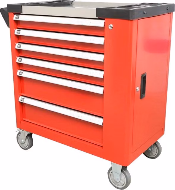 Armadietto portautensili Breckner Germany con 6 cassetti e 143 pezzi in metallo rosso, su ruote