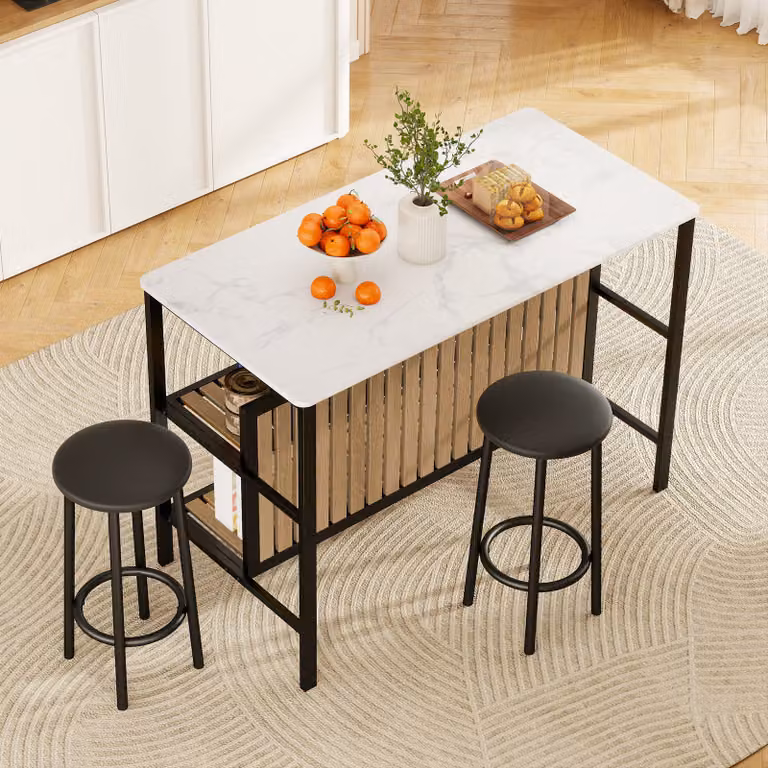 Set tavolo e sedie da pranzo Costway moderno in bianco con piano rettangolare e struttura in metallo per cucina e sala da pranzo
