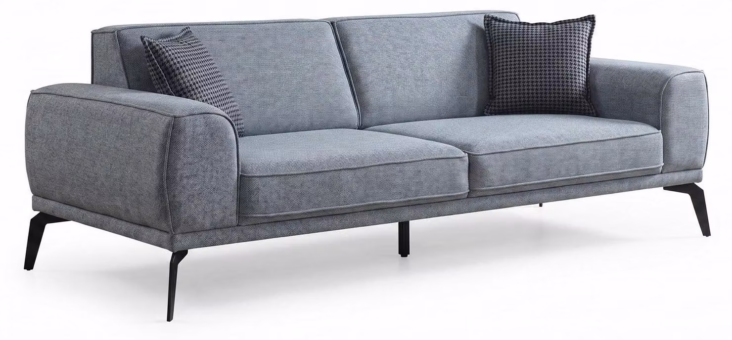 Divano a tre posti, tavolino, mobile TV, stile moderno, grigio antracite, elegante e confortevole