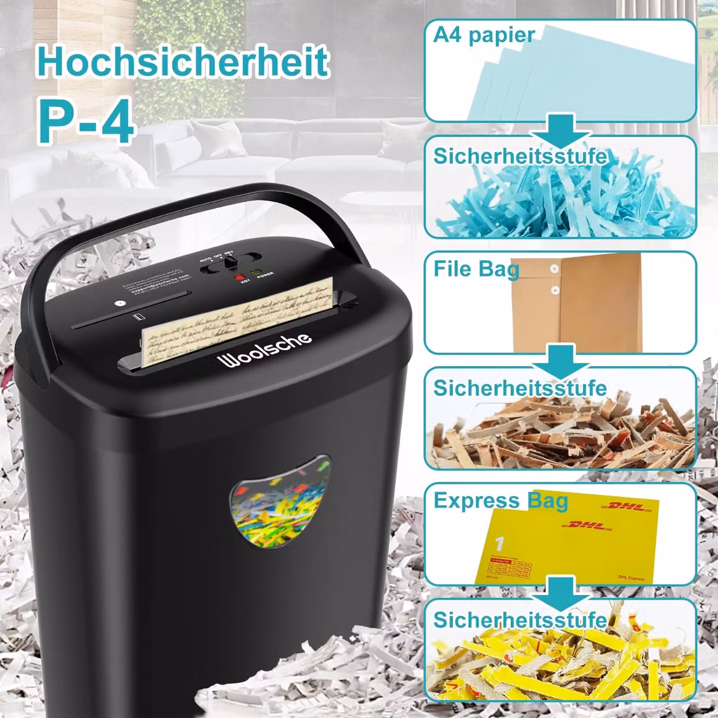 Distruggi documenti Aosom con taglio incrociato per 12 fogli, sistema anti-inceppamento, funzione avvio/arresto automatica e protezione da surriscaldamento, Nero, L: 36 cm, P: 24,4 cm, H: 46,4 cm – 2