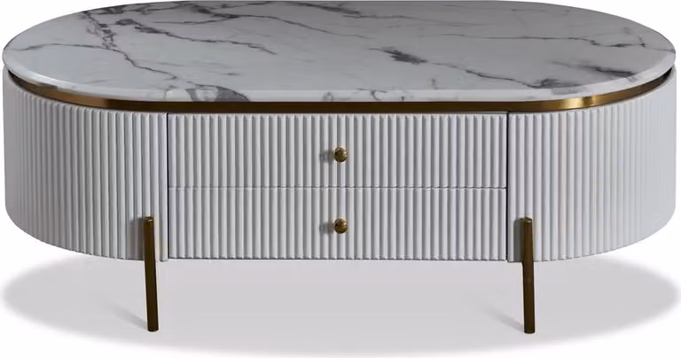 Ovaler Holz- und Edelstahl-Couchtisch in modernem Design