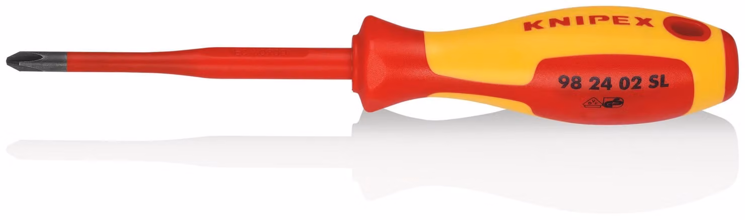 KNIPEX 98 24 02 SL Cacciavite (Slim) per viti con testa Phillips® Impugnatura multicomponente isolante Phillips®, brunita testata VDE 212 mm