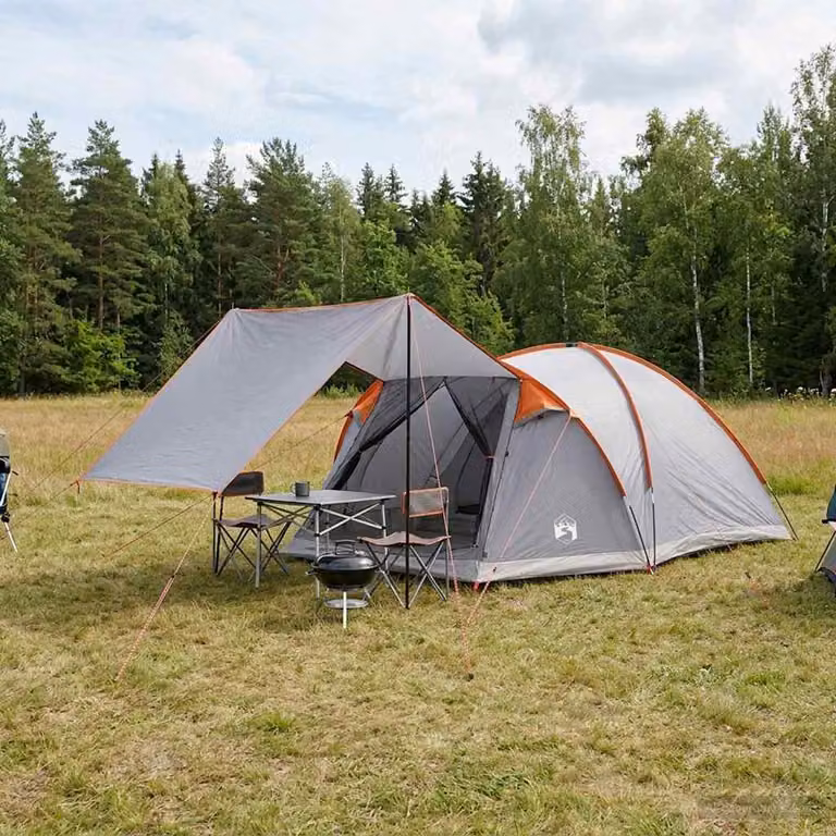 Tenda Capanna vidaXL per 6 persone in poliestere e acciaio, Grigio e arancione