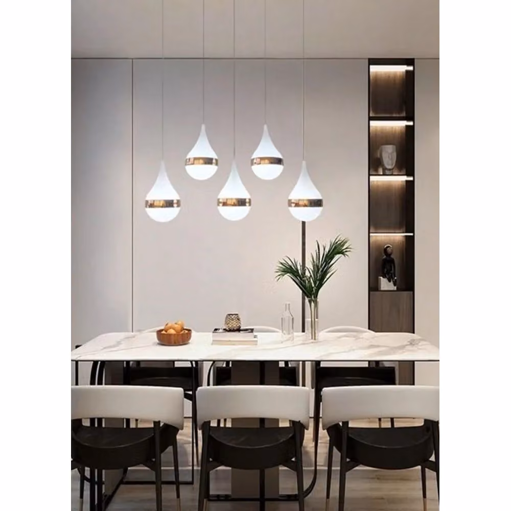 Lampadario a Soffitto LED Trade Shop Traesio Moderno con Design a 5 Gocce, Colore Oro, 53W, Luce Fredda 6500K – 2