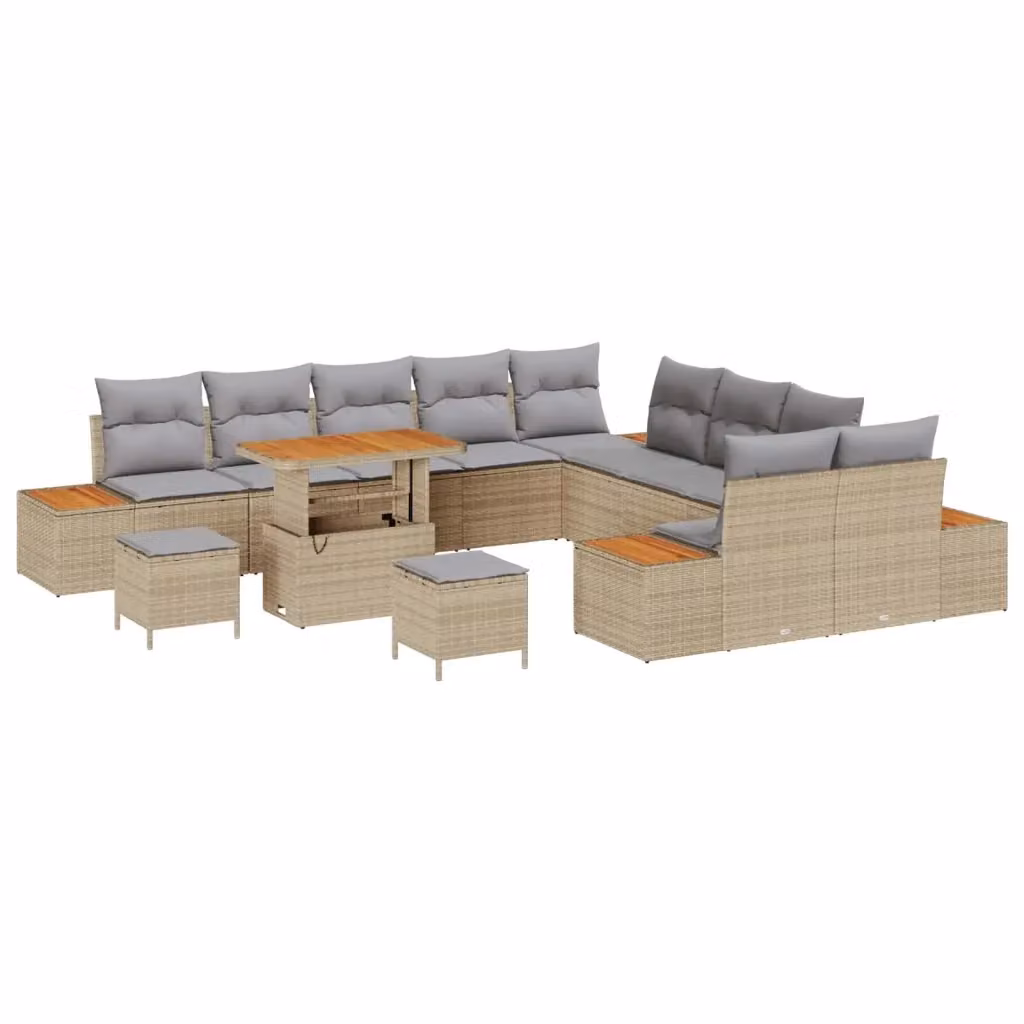 Set Divano da Giardino Moderno vidaXL a Forma a U con Cuscini, Tavolino e Pouf, Colore Grigio e Beige – 2