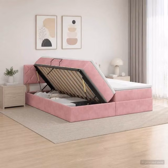 Letto con Contenitore e Testiera vidaXL in Velluto e Finta Pelle Rosa L/P/H: 180 x 200 x 88 cm
