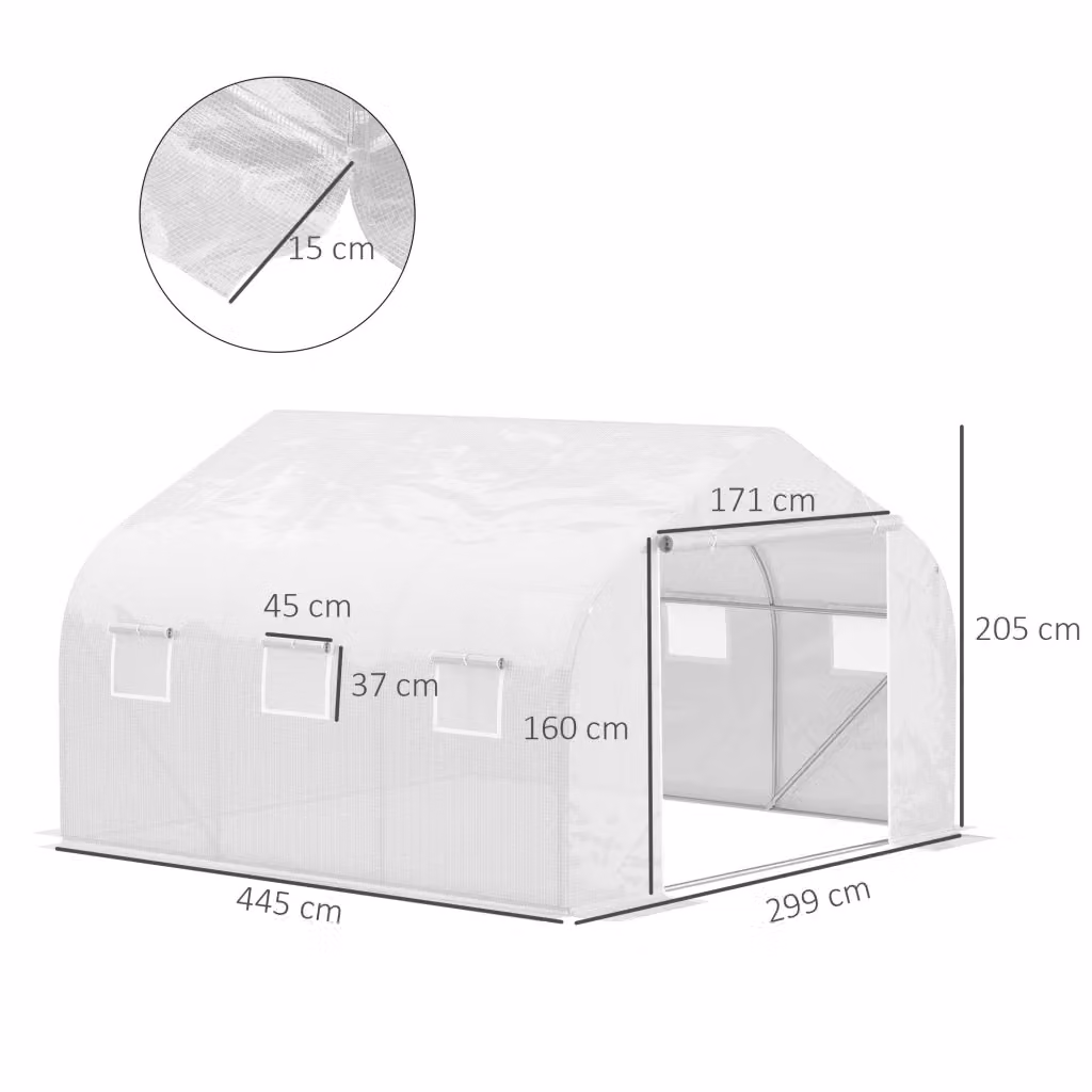 Serra tunnel REDOM in metallo bianco con copertura trasparente L: 445 cm, P: 299 cm, H: 205 cm – 2