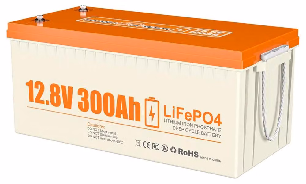 Batterie LiFePO4 - Batterie al litio - Batterie ad alta capacità - Batterie per impianti solari - Batterie per imbarcazioni - 12V 300Ah - Grado di protezione IP68 (impermeabile)