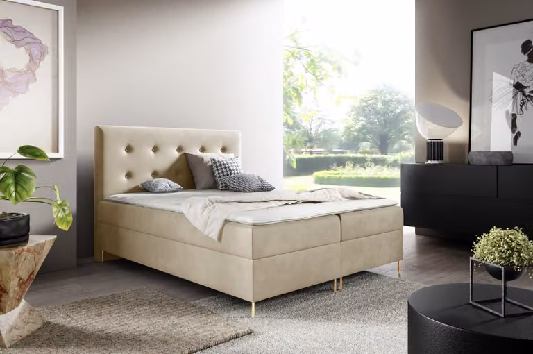 GUTTO Borsa letto LOUI 120 x 200cm 2x Contenitore TOPPER 5cm libero velluto beige gambe alte dorate