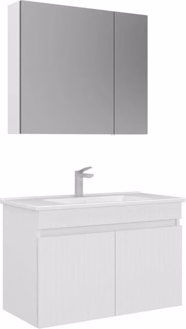 Set mobile lavabo con specchio Tivoli 85 di Hanah Home, bianco opaco, L: 85 cm, P: 45 cm, H: 57 cm