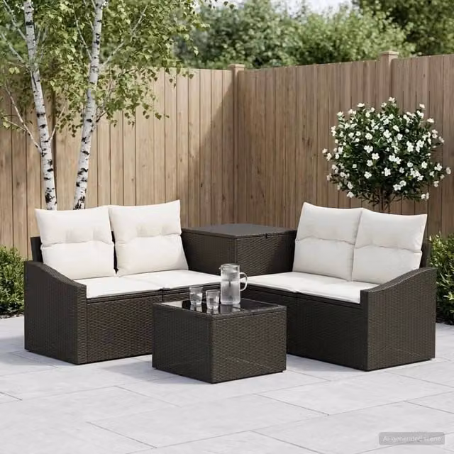 Set di divani 6 pz Nero e Bianco Crema 55 x 55 x 37 cm 3447281