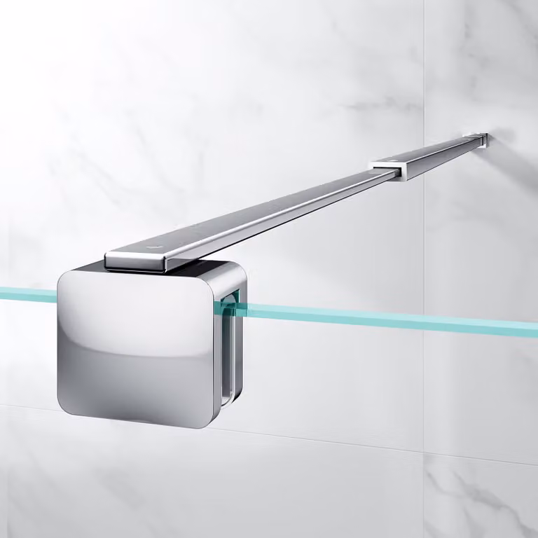 Supporto telescopico per vetro doccia, da 66,7 a 121,5 cm, per vetri da 6 a 10 mm, in acciaio inossidabile, cromato, per bagni