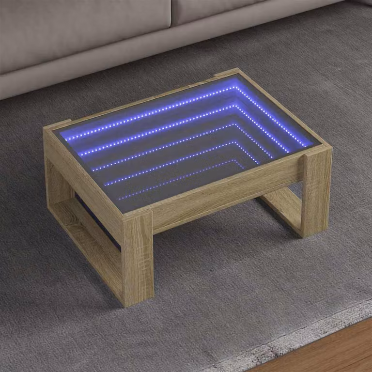 vidaXL Tavolino da Salotto Moderno con LED Rovere Sonoma Marrone L: 70 cm, P: 53 cm, H: 30 cm