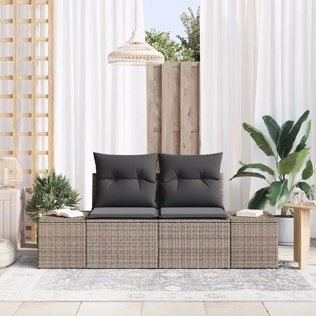 Divano da giardino moderno vidaXL in polyrattan grigio con cuscini, L: 184 cm, P: 62 cm, H: 69 cm