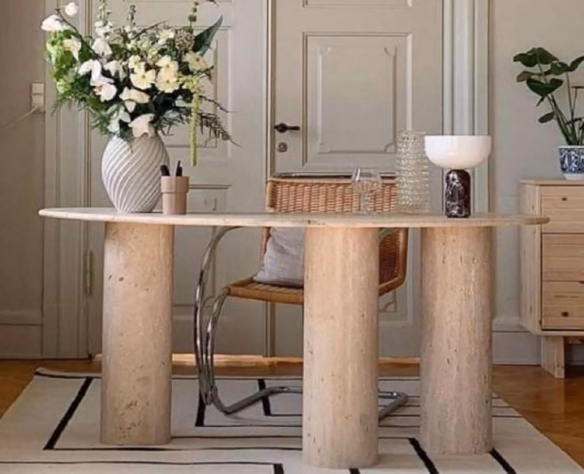 Casa Padrino Luxury Travertine Desk Beige 200 x 80 x H. 72 cm - Scrivania curva in pietra naturale - Mobili per ufficio - Mobili in pietra naturale travertino - Mobili - Arredi