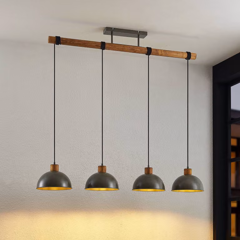 Lampada a sospensione Durbis Lindby, dimmerabile, Legno chiaro, Soggiorno / Sala da pranzo, Legno, Vintage, Lampada a sospensione