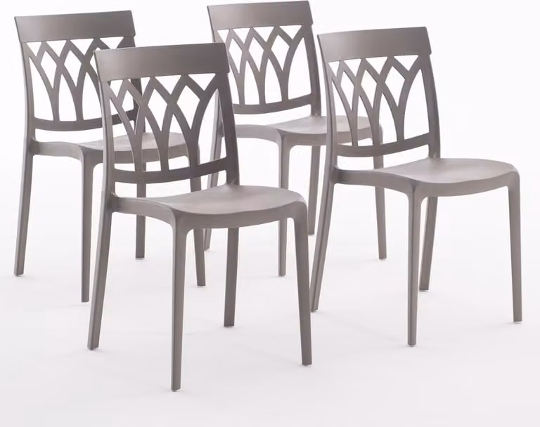 set di 4 sedie impilabili in polipropilene con fibra di vetro per uso esterno e giardino, bar e ristorante, cucina design moderno - EMMA - Tortora