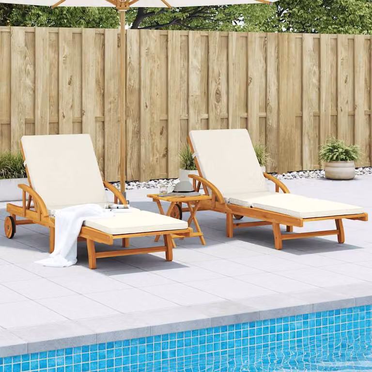 Set di 2 lettini da giardino vidaXL in legno di acacia con cuscini impermeabili L/P/H: 200 x 68 x 83 cm